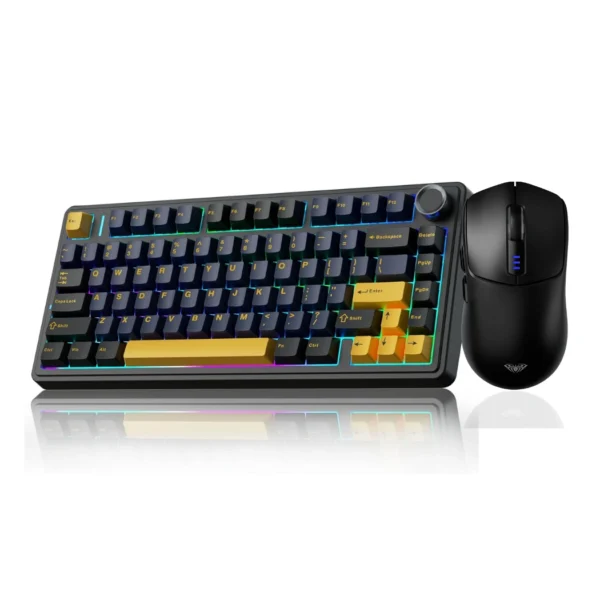AULA Combo Coal — Teclado mecánico inalámbrico 75%, Hot Swappable Creamy + Ratón Inalámbrico 12000 DPI | Tri-Modo 2.4G/BT5.0/USB-C, Negro