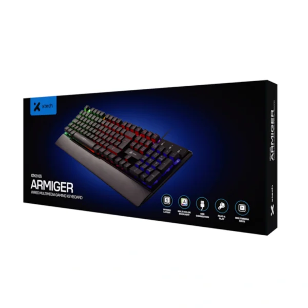 Xtech Armiger — Teclado membrana, alámbrico, multimedia, con iluminación de fondo LED multicolor - Imagen 2