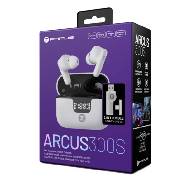 Primus Gaming ARCUS300S WH — Auriculares inalámbricos, receptor con conectores USB-C y USB-A, blanco - Imagen 2