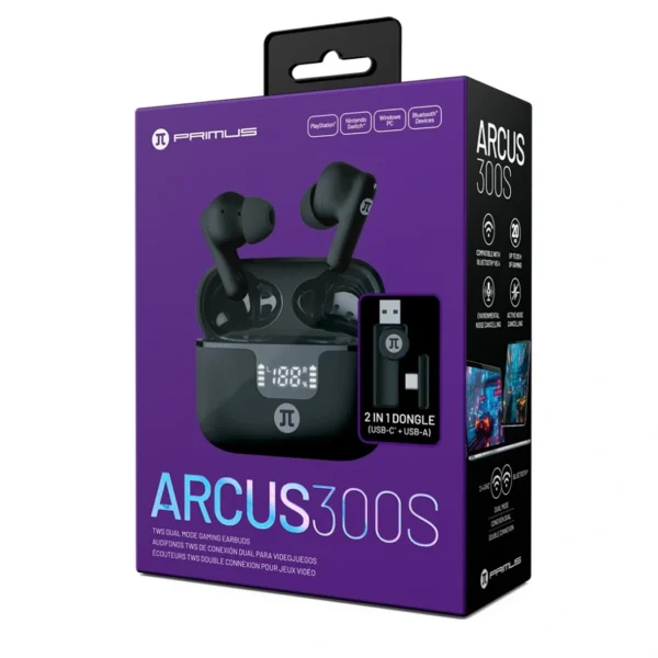 Primus Gaming ARCUS300S — Auriculares inalámbricos, receptor con conectores USB-C y USB-A, negro - Imagen 2