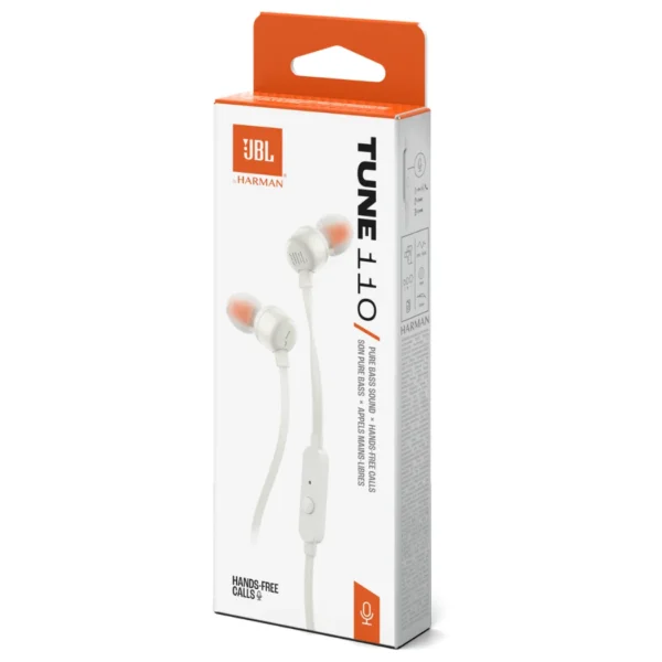 JBL Tune 110E - Audífonos intraaurales con cable, 3.5 mm - Blanco - Imagen 2