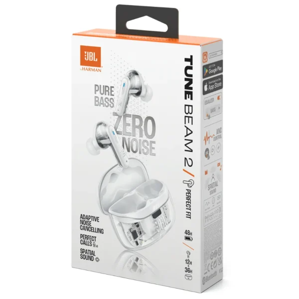 JBL Tune Beam 2 Ghost Edition - Auriculares inalámbricos TWS, ANC, diseño translúcido - Ghost White - Imagen 2