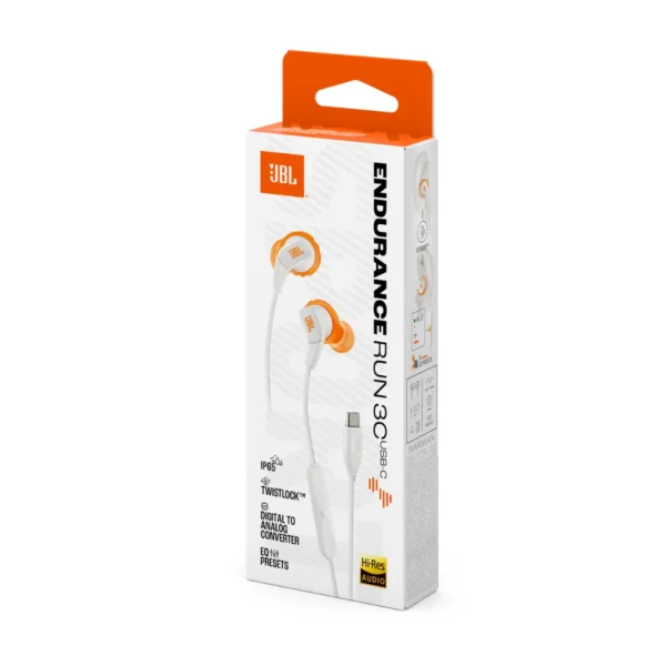 JBL Endurance Run 3C (USB-C) - Auriculares deportivos intraaurales con cable, alta resolución - Blanco - Imagen 2