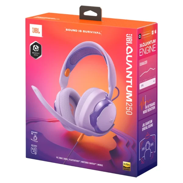 JBL Quantum 250 — Auriculares multiplataforma, alámbricos, JBL QuantumENGINE - Morado - Imagen 2