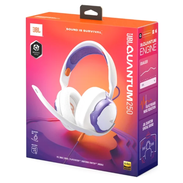 JBL Quantum 250 — Auriculares multiplataforma | alámbricos | JBL QuantumENGINE - Blanco - Imagen 2