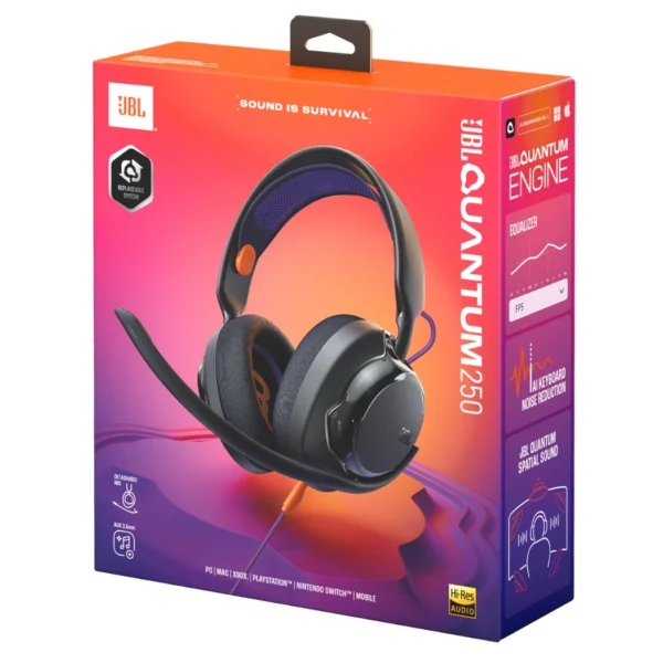JBL Quantum 250 — Auriculares multiplataforma, alámbricos, JBL QuantumENGINE - Negro - Imagen 2