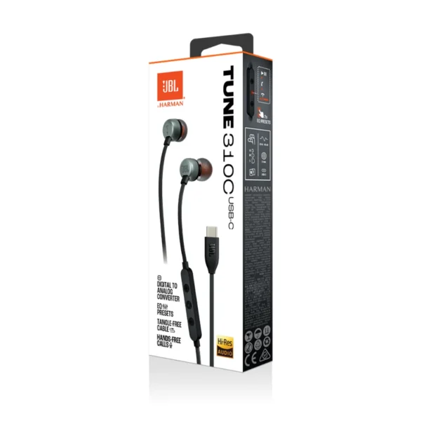 JBL Tune 310C - Auriculares alámbricos, USB-C, 3 botones - Negro - Imagen 2