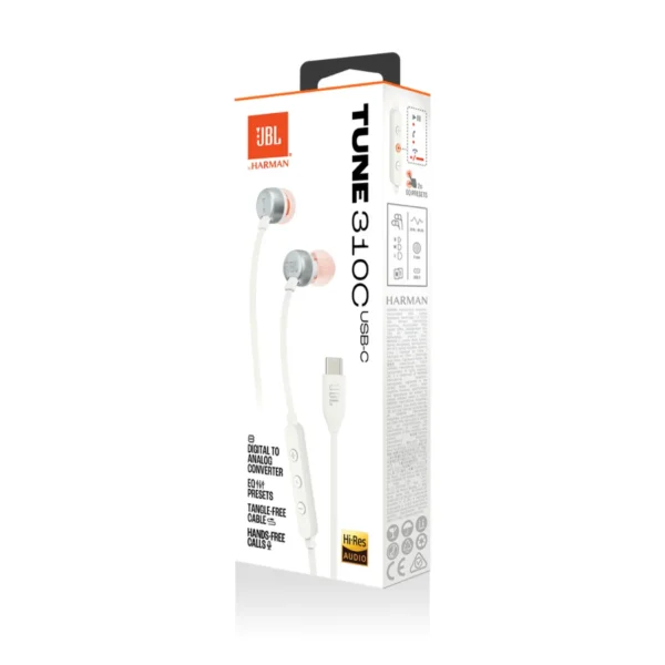JBL Tune 310C - Auriculares alámbricos, USB-C, 3 botones - Blanco - Imagen 2