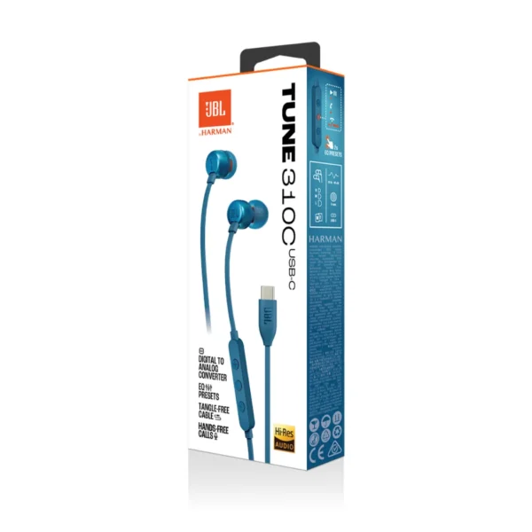 JBL Tune 310C - Auriculares alámbricos, USB-C, 3 botones - Azul - Imagen 2