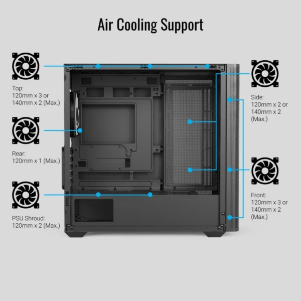 AeroCool D301A — Caja MicroATX, 4 Fans ARGB, Negro | D301A-G-BK-V2 - Imagen 5