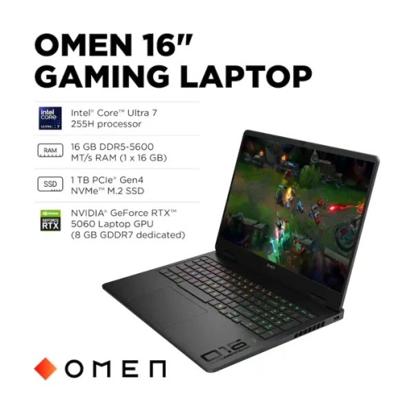 HP OMEN 16 — Laptop Gaming Intel Ultra 7 255H AI | 16GB | RTX 5060 8GB | SSD 1TB | W11H | 16" 2K IPS 144Hz - Imagen 5