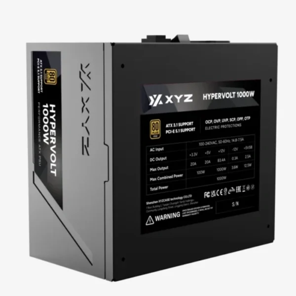 XYZ Hypervolt 1000W 80+ Gold — Fuente de poder, modular, soporte ATX 3.1 y PCIe 5.1, certificado por Cybenetics - Imagen 4
