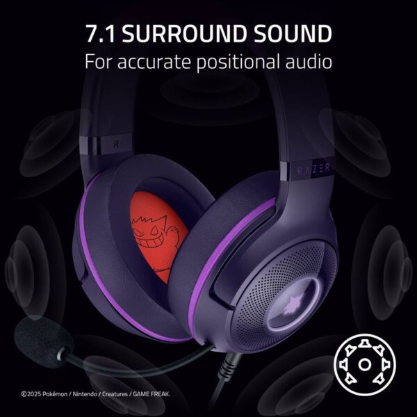 Razer Kraken Kitty V2 Gengar Edition — Auricular alámbrico, multiplataforma, Stereo, Surround 7.1, morado - Imagen 5