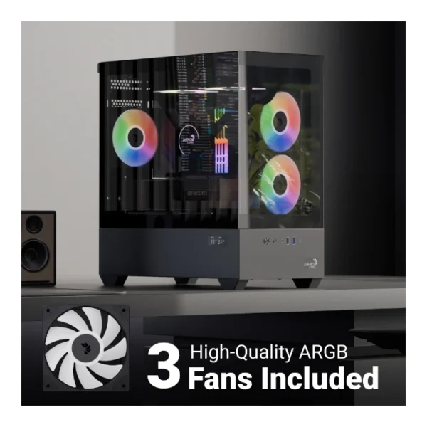 AeroCool P300D Digi — Caja MicroATX, 3 Fans ARGB, Negro | P300D DIGI-G-BK-V1 - Imagen 2