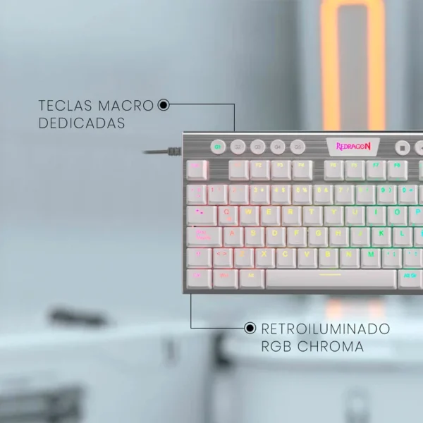 Redragon K618 Horus FS White — Teclado mecánico, inalámbrico, Bluetooth, RGB, Blanco, español - Imagen 2