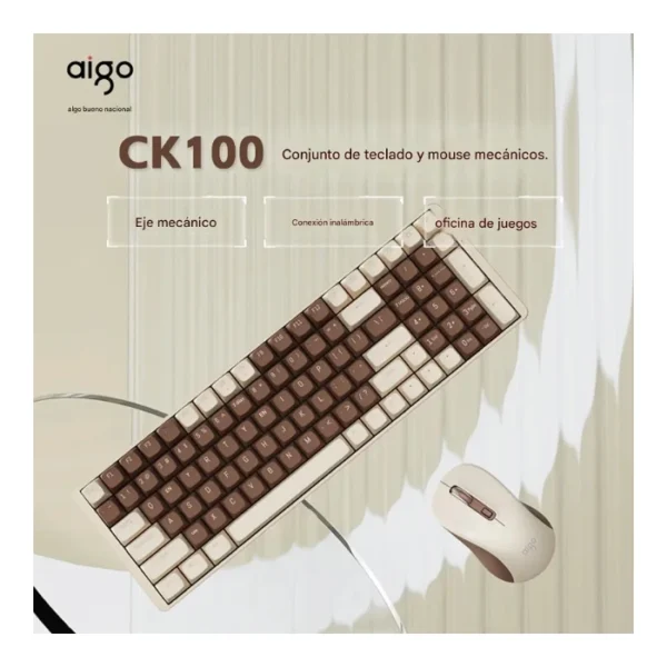 DarkFlash Aigo CK100 MB — Combo Teclado Mecánico y ratón, inalámbrico 2.4 GHz, Switch Rojo, Inglés, Chocolate | CK100-MB - Imagen 2