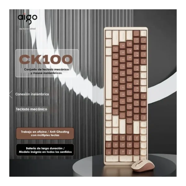 DarkFlash Aigo CK100 MB — Combo Teclado Mecánico y ratón, inalámbrico 2.4 GHz, Switch Rojo, Inglés, Chocolate | CK100-MB - Imagen 3