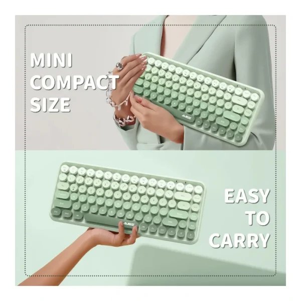 Ajazz 308i Milky Meow — Teclado inalámbrico 60%, Bluetooth, retro, incluye gato magnético - Verde - Imagen 7