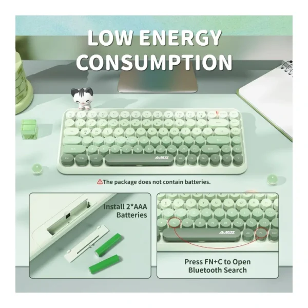 Ajazz 308i Milky Meow — Teclado inalámbrico 60%, Bluetooth, retro, incluye gato magnético - Verde - Imagen 8