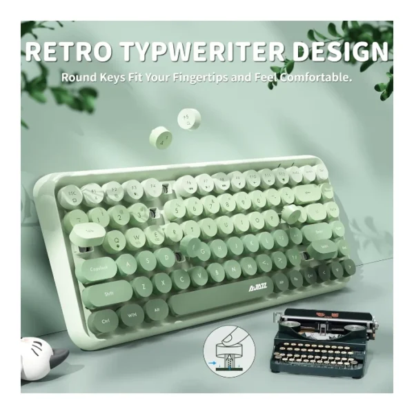 Ajazz 308i Milky Meow — Teclado inalámbrico 60%, Bluetooth, retro, incluye gato magnético - Verde - Imagen 6