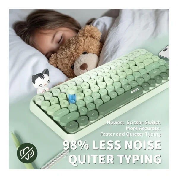 Ajazz 308i Milky Meow — Teclado inalámbrico 60%, Bluetooth, retro, incluye gato magnético - Verde - Imagen 4