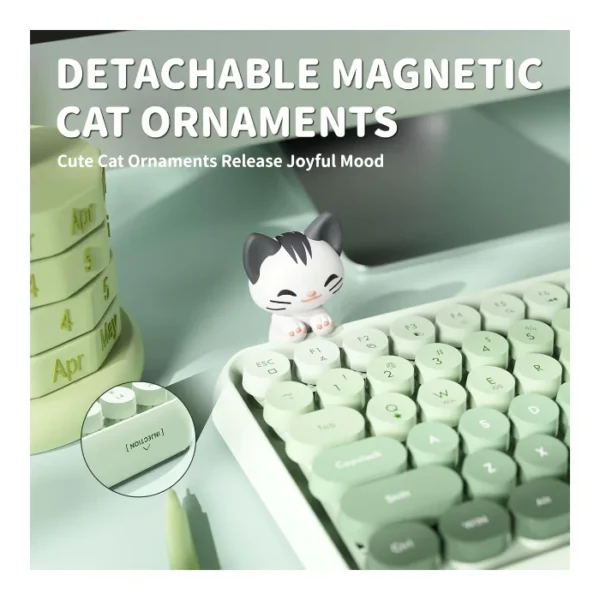 Ajazz 308i Milky Meow — Teclado inalámbrico 60%, Bluetooth, retro, incluye gato magnético - Verde - Imagen 2