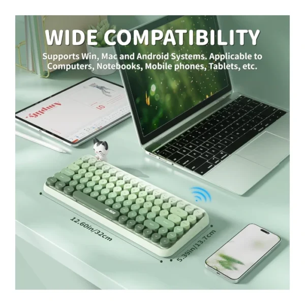 Ajazz 308i Milky Meow — Teclado inalámbrico 60%, Bluetooth, retro, incluye gato magnético - Verde - Imagen 5