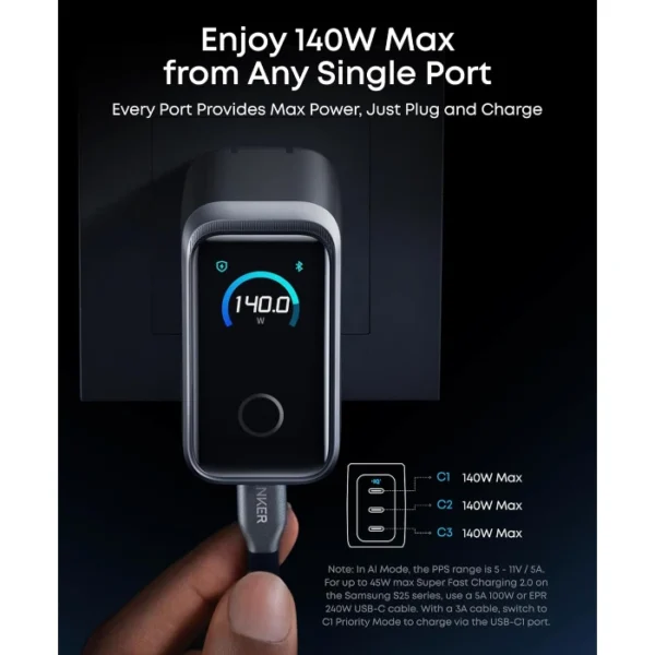 Anker Prime Charger 160W — Cargador 160W | 3 Puertos | Smart Display | GaNPrime 2.0 - Imagen 2