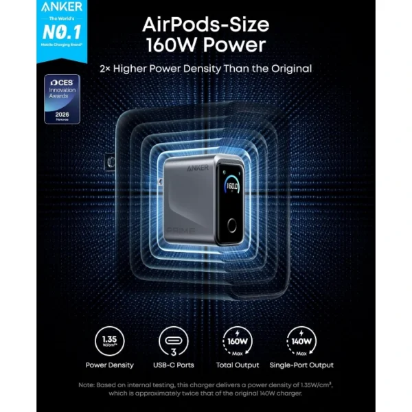 Anker Prime Charger 160W — Cargador 160W | 3 Puertos | Smart Display | GaNPrime 2.0 - Imagen 5
