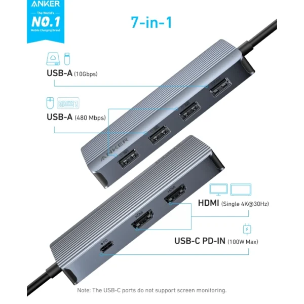 Anker USB-C Hub (7-in-1, Dual Display) - Imagen 3