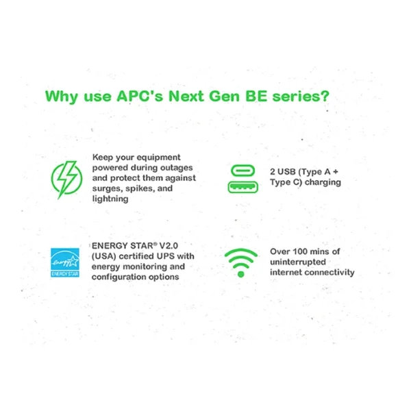 APC Back-UPS BE500G3 500 VA, 300 W, 120 V, 6x NEMA 5-15R outlets, puertos USB Tipo A + C, batería no reemplazable - Imagen 4