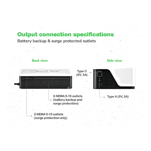 APC Back-UPS BE900G3 900 VA, 540 W, 120 V, 8x NEMA 5-15R outlets, puertos USB Tipo A + C - Imagen 4
