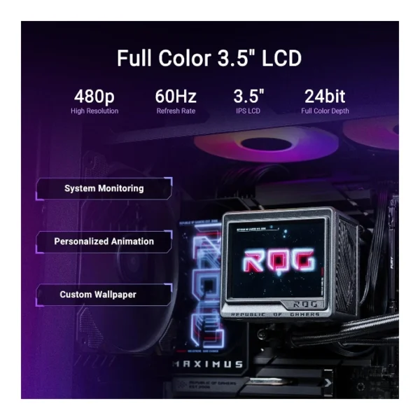 ASUS ROG Ryujin III 360 ARGB Extreme — Enfriador Líquido AiO 360mm, Pantalla LCD 3.5", Daisy-chain, socket AM4, AM5, LGA 1700, LGA 1851, Negro | 90RC0131-M0EAY0 - Imagen 4