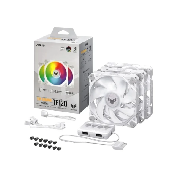 ASUS TUF Gaming TF120 ARGB White — Kit 3 Fans, controlador ARGB, Blanco | 90DA0033-B08030 - Imagen 2