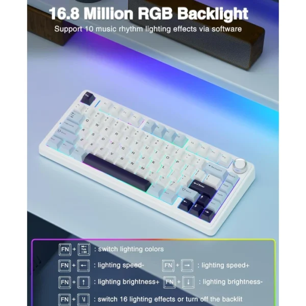 AULA Combo Snow — Teclado mecánico inalámbrico 75%, Hot Swappable Creamy + Ratón Inalámbrico 12000 DPI | Tri-Modo 2.4G/BT5.0/USB-C, Blanco - Imagen 5