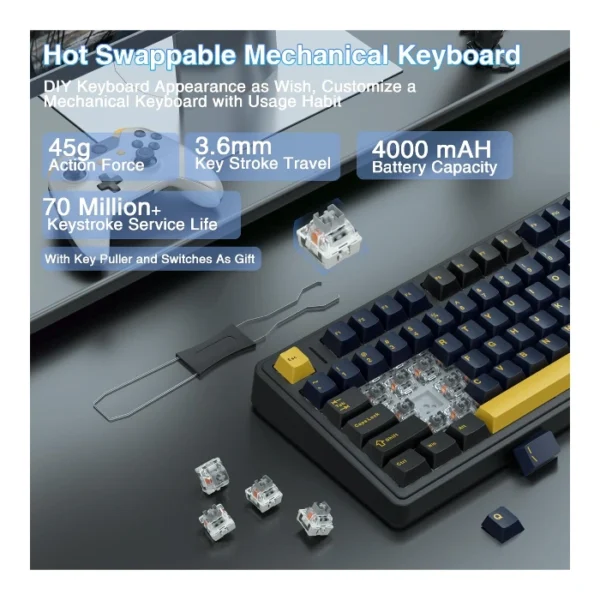 AULA Combo Coal — Teclado mecánico inalámbrico 75%, Hot Swappable Creamy + Ratón Inalámbrico 12000 DPI | Tri-Modo 2.4G/BT5.0/USB-C, Negro - Imagen 4