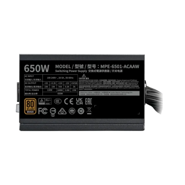Cooler Master MWE Bronze 650 V3 — Fuente de Poder ATX, No modular | MPE-6501-ACAAW-3BUS - Imagen 4