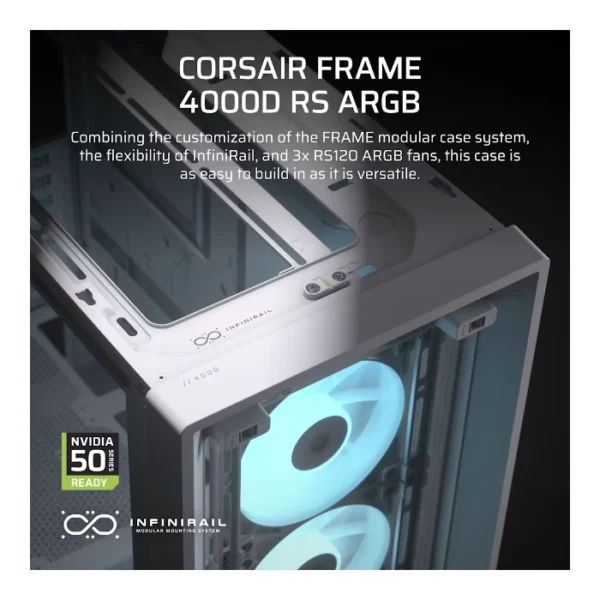 Corsair FRAME 4000D RS ARGB — Caja ATX, 3 Fans RS120 ARGB, Blanco | CC-9011297-WW - Imagen 2