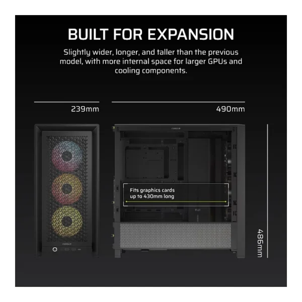 Corsair FRAME 4000D RS ARGB — Caja ATX, 3 Fans RS120 ARGB, Negro | CC-9011296-WW - Imagen 8