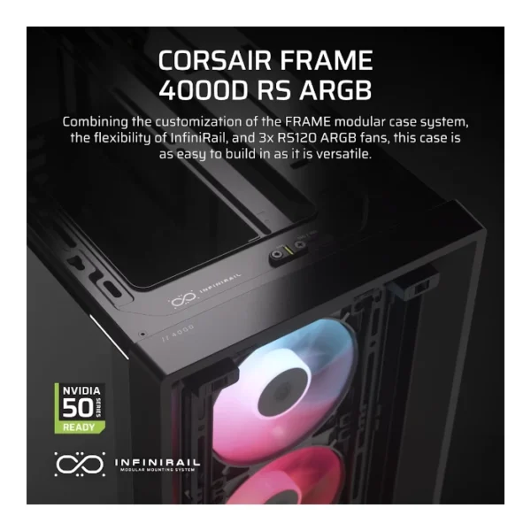 Corsair FRAME 4000D RS ARGB — Caja ATX, 3 Fans RS120 ARGB, Negro | CC-9011296-WW - Imagen 2