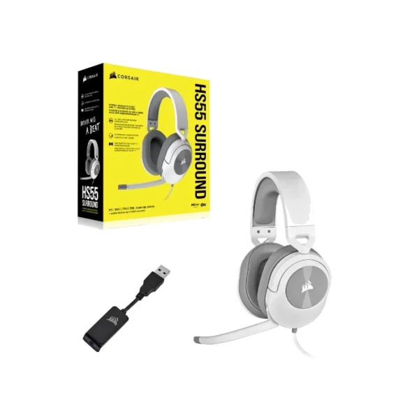 Corsair HS55 SURROUND — Audífonos con cable, 7.1, 3.5mm, adaptador USB - Blanco - Imagen 7