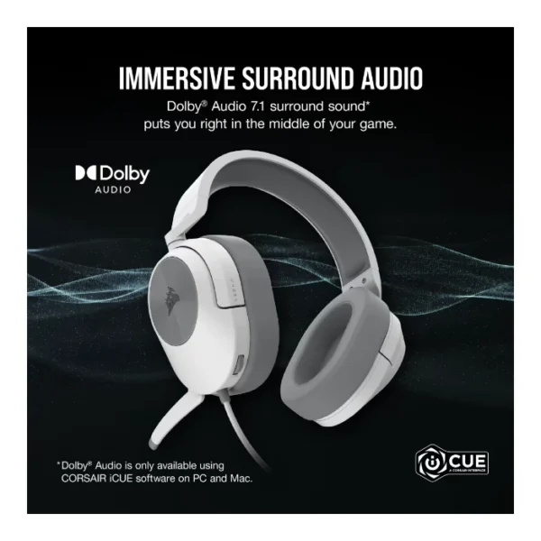 Corsair HS55 SURROUND — Audífonos con cable, 7.1, 3.5mm, adaptador USB - Blanco - Imagen 6