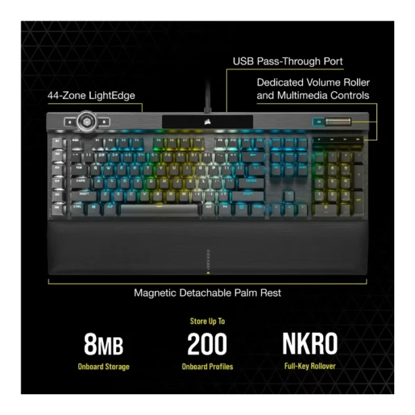 Corsair K100 RGB — Teclado óptico mecánico, con cable, CORSAIR OPX, inglés - Negro - Imagen 9