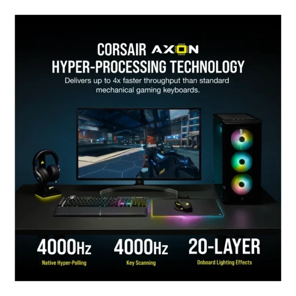 Corsair K100 RGB — Teclado óptico mecánico, con cable, CORSAIR OPX, inglés - Negro - Imagen 4