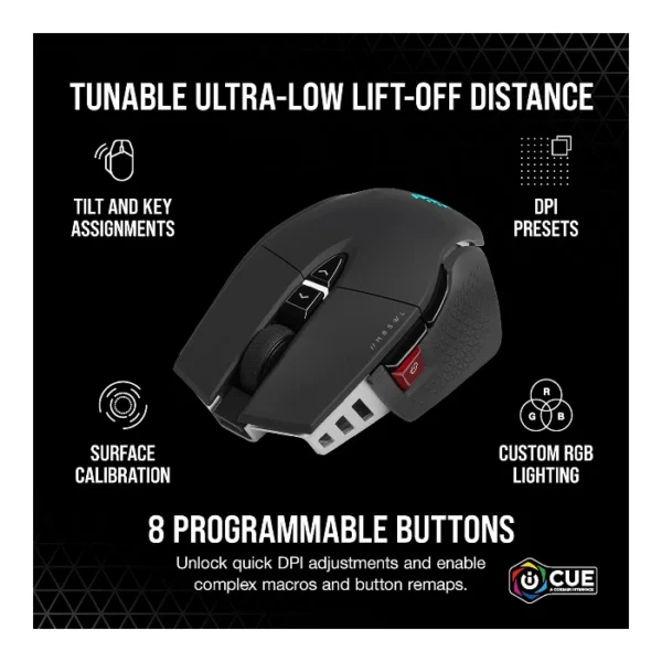Corsair M65 RGB ULTRA Wireless — Mouse inalámbrico, Sub-1ms Slipstream, Bluetooth, 26,000 DPI - Negro - Imagen 7