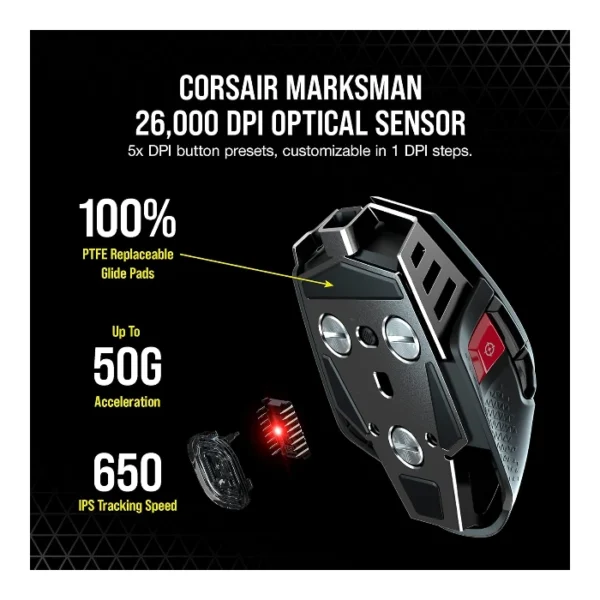 Corsair M65 RGB ULTRA Wireless — Mouse inalámbrico, Sub-1ms Slipstream, Bluetooth, 26,000 DPI - Negro - Imagen 5