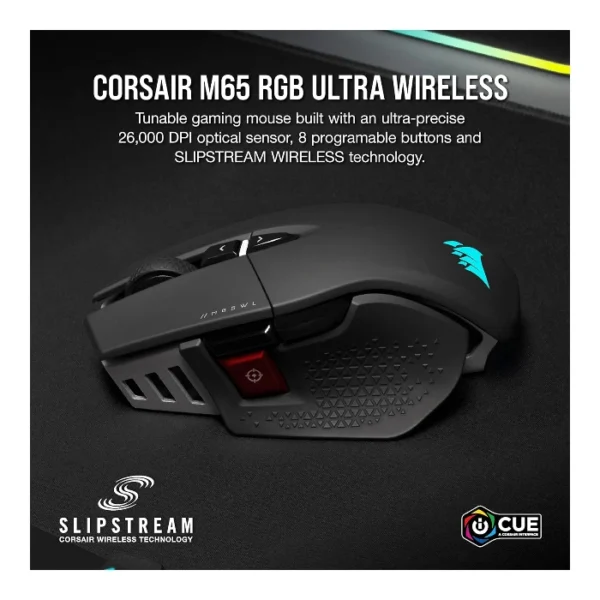 Corsair M65 RGB ULTRA Wireless — Mouse inalámbrico, Sub-1ms Slipstream, Bluetooth, 26,000 DPI - Negro - Imagen 3