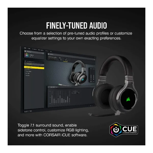 Corsair VIRTUOSO RGB Wireless — Audífonos inalámbricos, 3 conexiones, sonido 7.1, RGB - Negro - Imagen 8