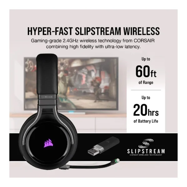 Corsair VIRTUOSO RGB Wireless — Audífonos inalámbricos, 3 conexiones, sonido 7.1, RGB - Negro - Imagen 2