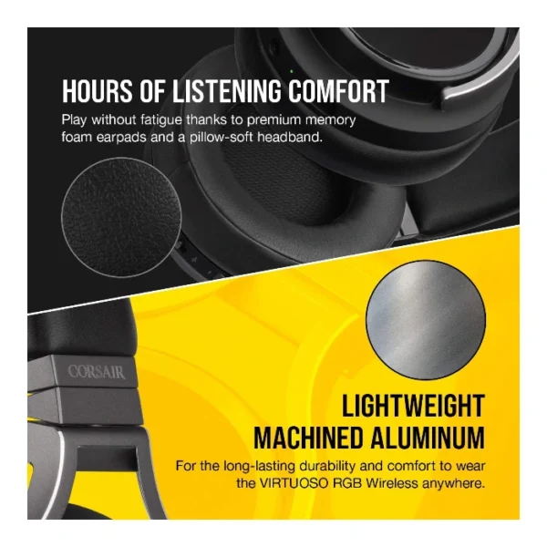 Corsair VIRTUOSO RGB Wireless — Audífonos inalámbricos, 3 conexiones, sonido 7.1, RGB - Negro - Imagen 5